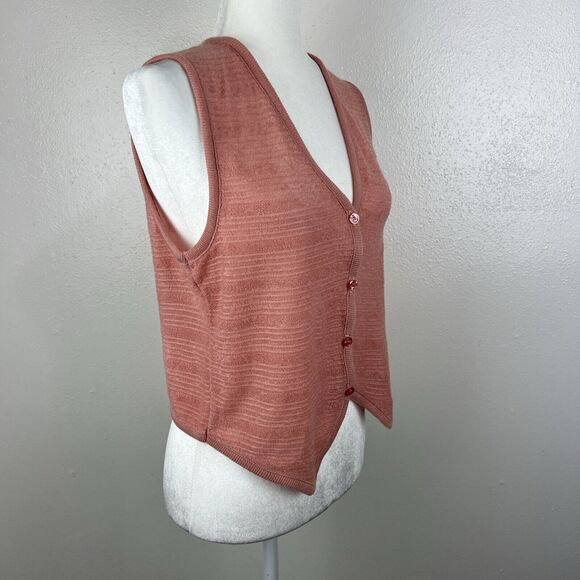 Cal Knits Tank Top Women Medium Orange Sleeveless Button Down Shirt Knit Casual - Picture 3 of 11